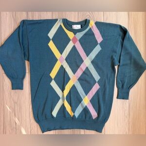 BEAUTIFUL Kent & Curwen Vtg Pastel Argyle Cotton Sweater. Sz Large